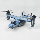 V22 tiltrotor aircraft building blocks model, front quarter view in helicopter mode