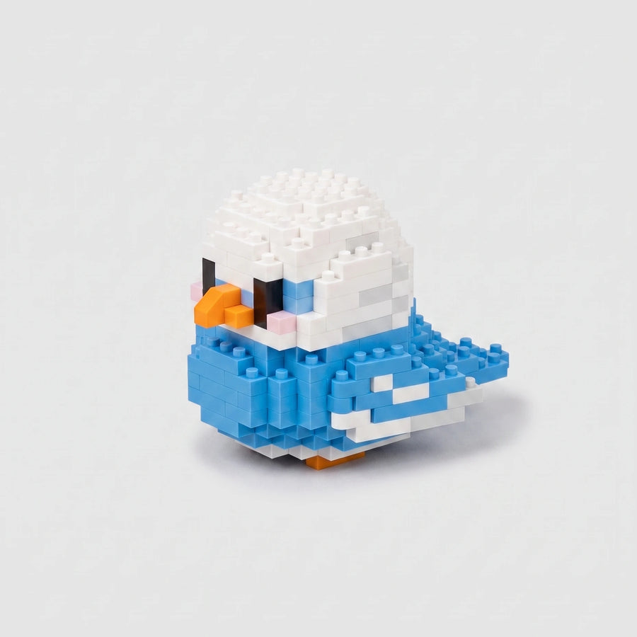 Brenda the White Budgie brick set from the Jumblu Tiny Flock