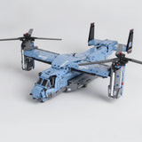 V22 tiltrotor aircraft building blocks model, three quarter front view