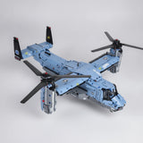 V22 tiltrotor aircraft model, elevated front angle view