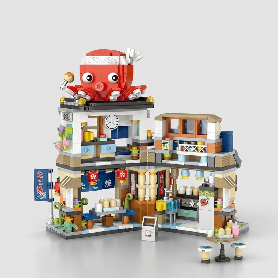 Takoyaki Shop Street View Series building blocks front view Japanese architecture