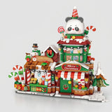 Christmas Panda Shop Street View Series building blocks closeup detail Japanese architecture
