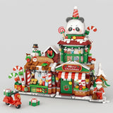 Christmas Panda Shop Street View Series building blocks display Japanese architecture set
