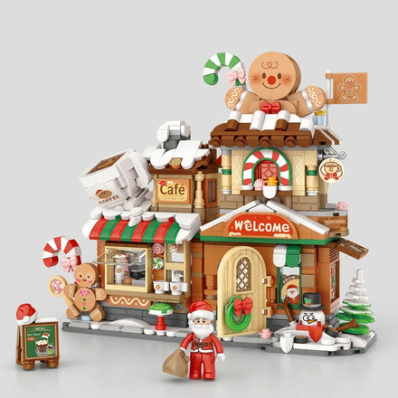 Christmas Gingerbread Cafe Street View Series building blocks front view Japanese architecture