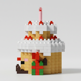 Birthday Cake building blocks set 276 pieces angle view showing two tiers and candle