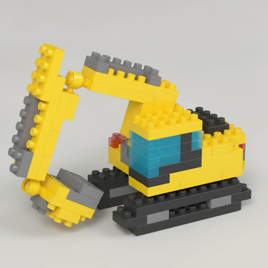 Excavator mini building blocks model, detailed studio view